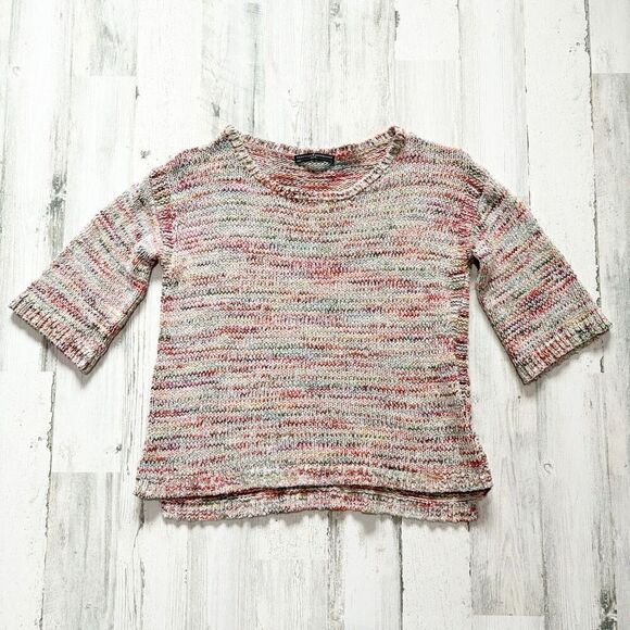 Peruvian Connection Multicolor Scoop Neck 3/4 Sleeve Cotton Knit Sweater S - Picture 1 of 4